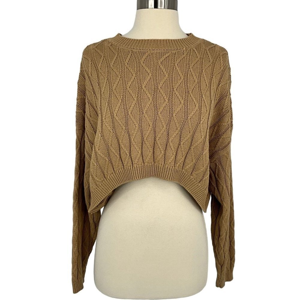 Anthropologie Brown Cable Knit Crew Neck Sweater